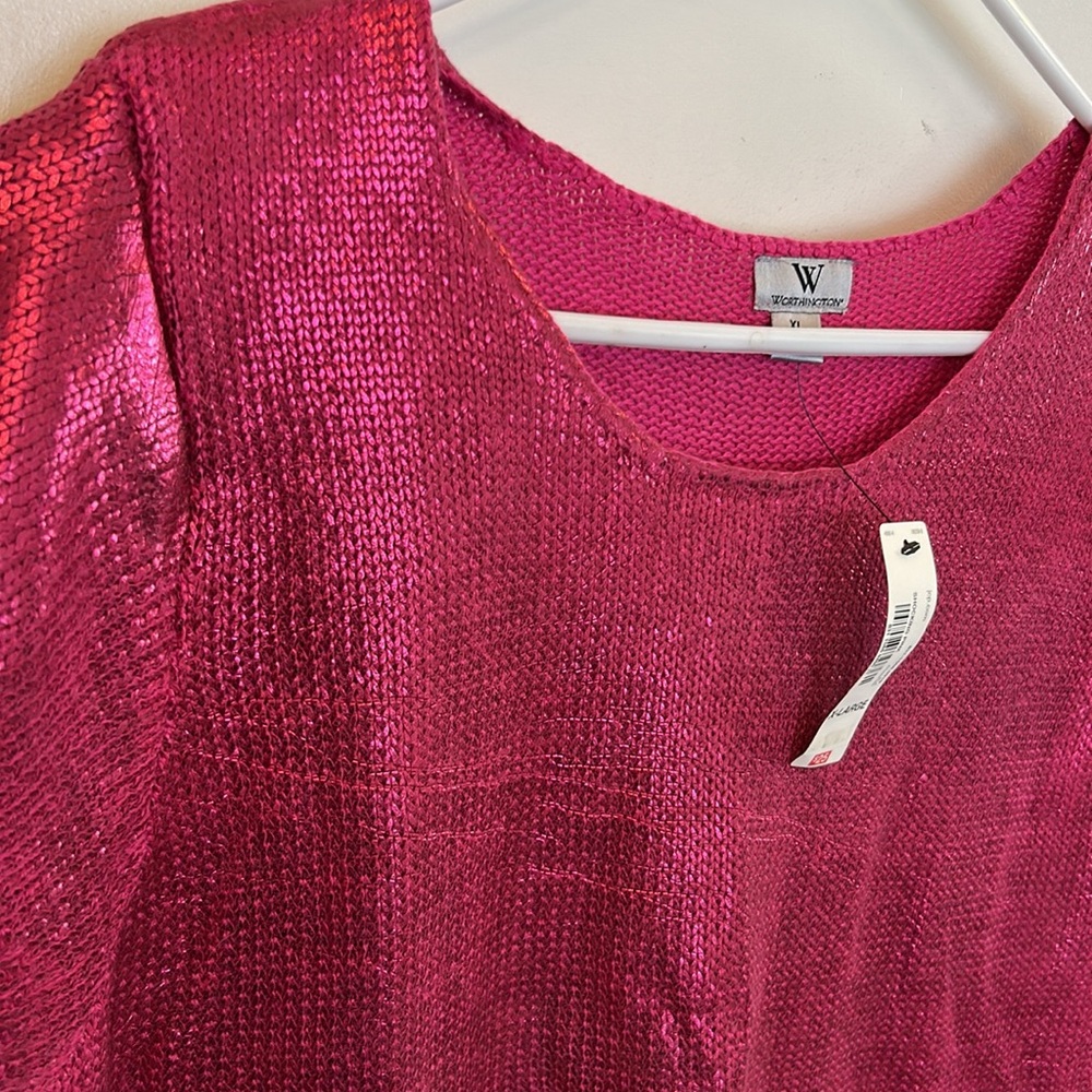 NWT Worthington Size XL Women’s Pink Metallic Short Sleeve Sweater - Picture 2 of 6